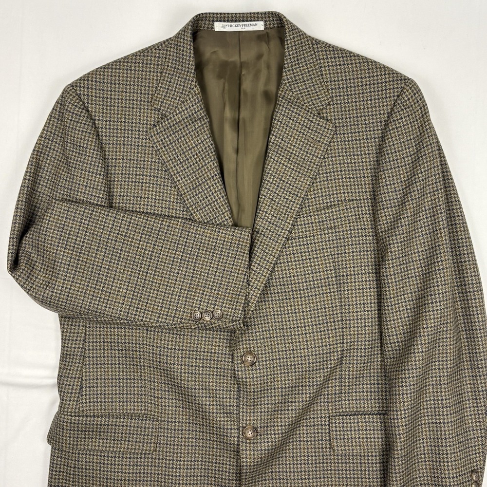 Vintage Hickey Freeman Blazer Mens 42R Brown Wool Tweed Sport Coat Made USA 90s